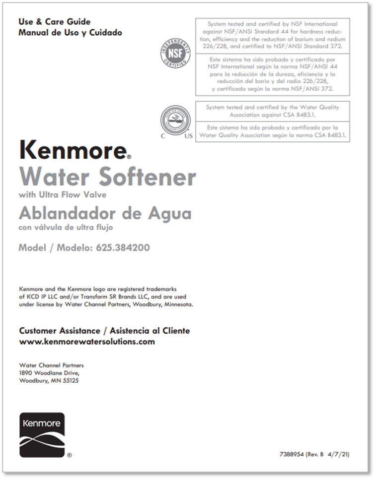Kenmore 420 Softener Manual Kenmore
